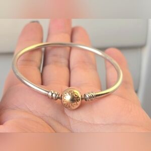 Silver Pandora bangle with 14k solid gold clasp